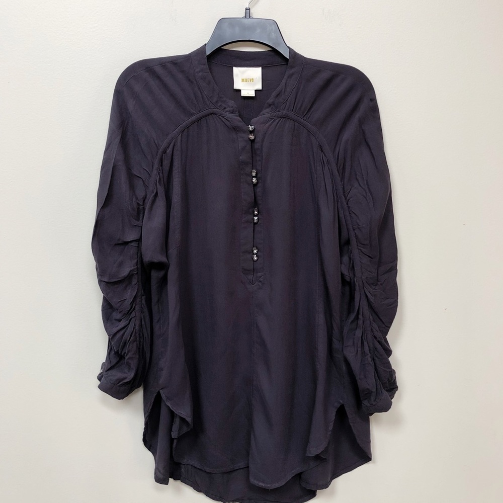 Maeve Anthropologie Gray Ruched Sleeve Blouse M